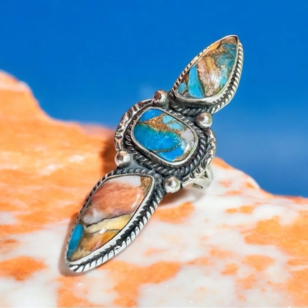 Spiny Oyster Turquoise Sterling Silver Ring (6)